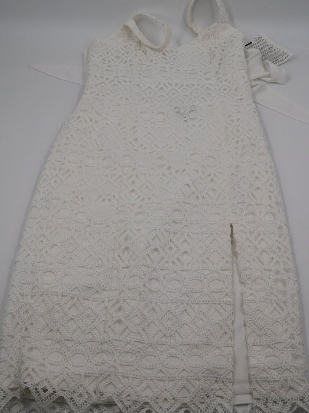 Aidan Mattox Crochet Lace Dress‎ Womens 8 Ivory Open Back Bow Midi MN1E207314